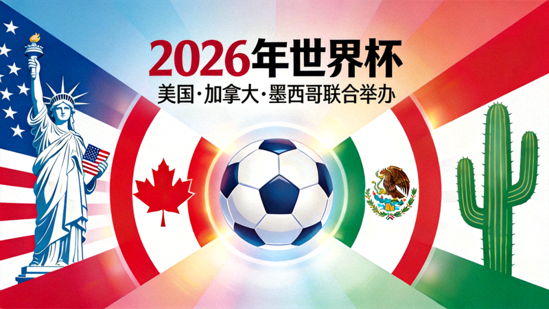 2026年世界杯将由美国、加拿大、墨西哥三国联合举办的宣传概念图